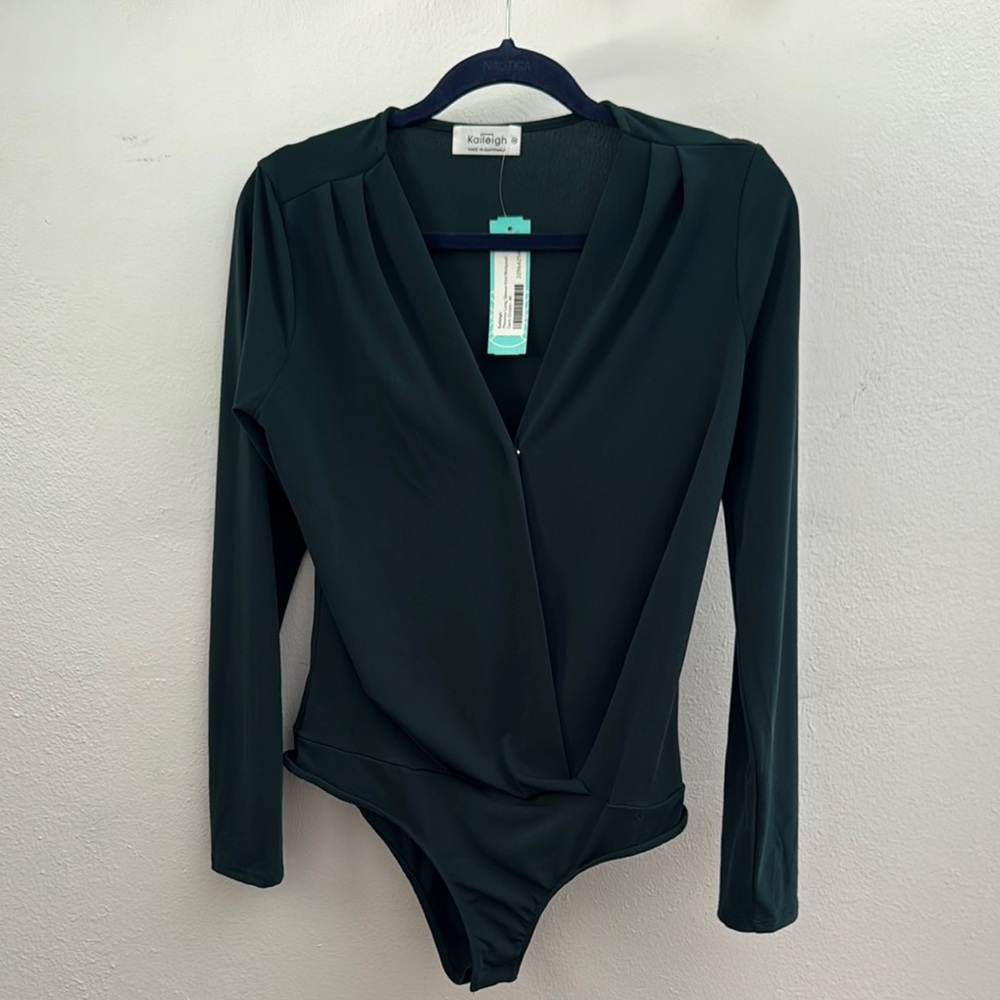 Kaileigh Green Long Sleeve Wrap Bodysuit